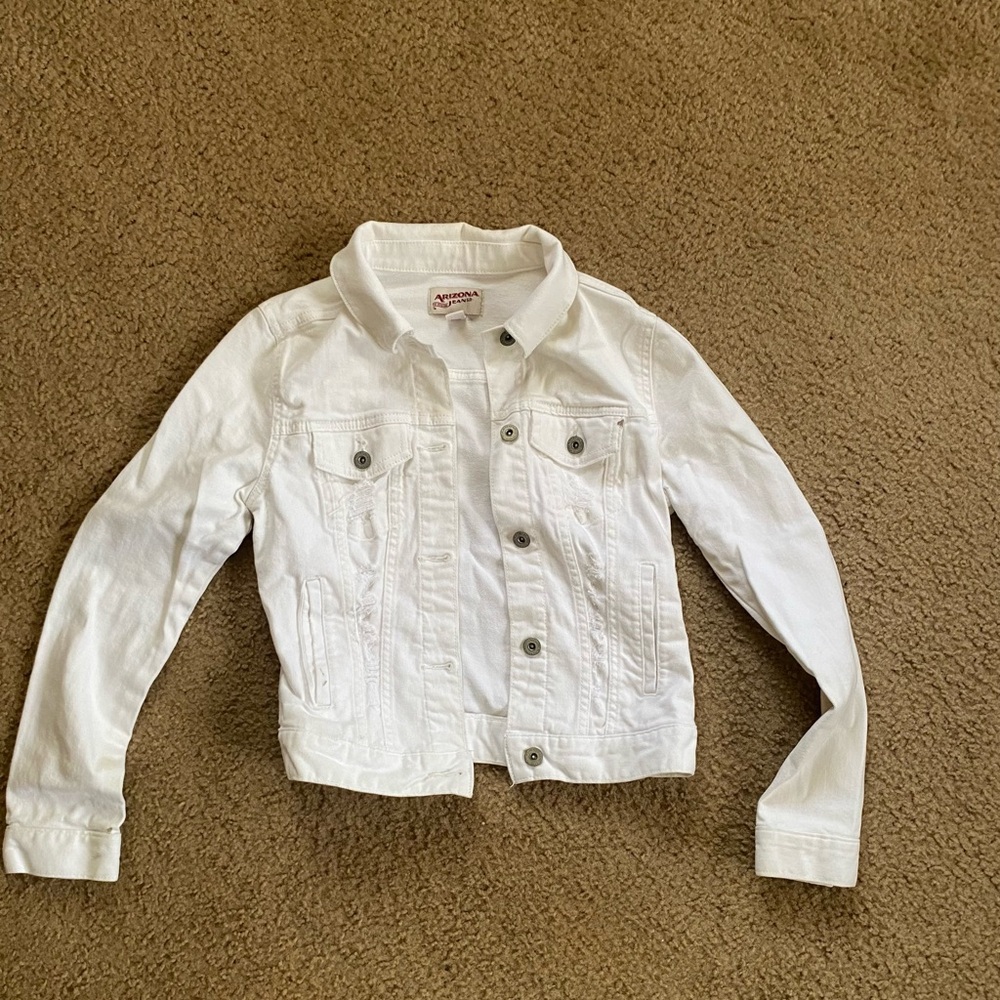 Women’s White Distressed Jean Jacket